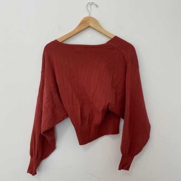 Fashion Nova Red Ribbed Knit Wrap Sweater Size Small - Picture 2 of 5